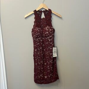 Sequin Hearts Maroon Sequin Halter Sheath Dress